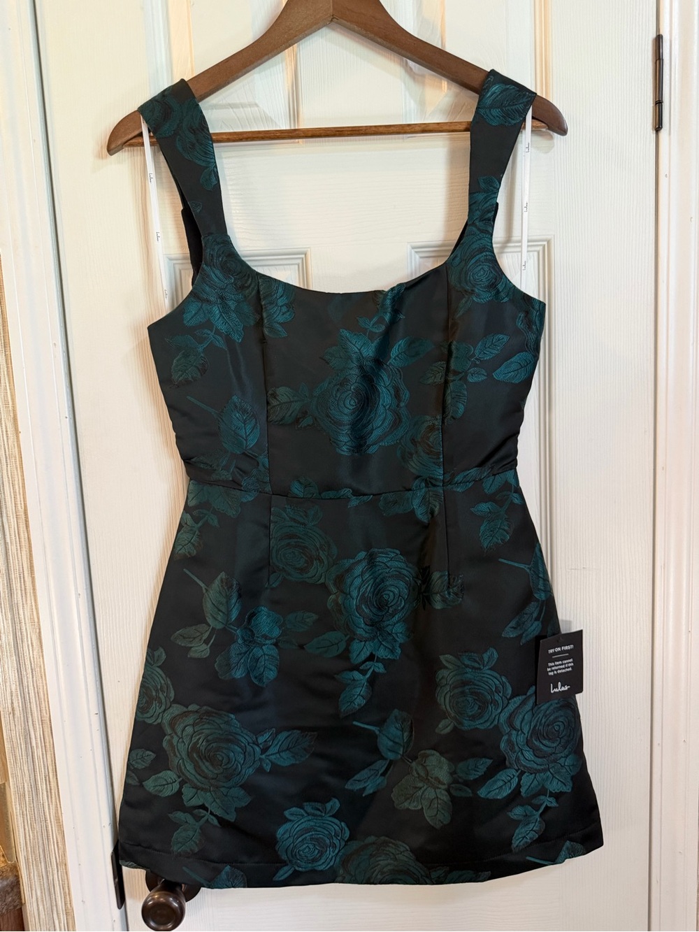 Lulu's Black Dress with Teal Rose Jacquard Mini
